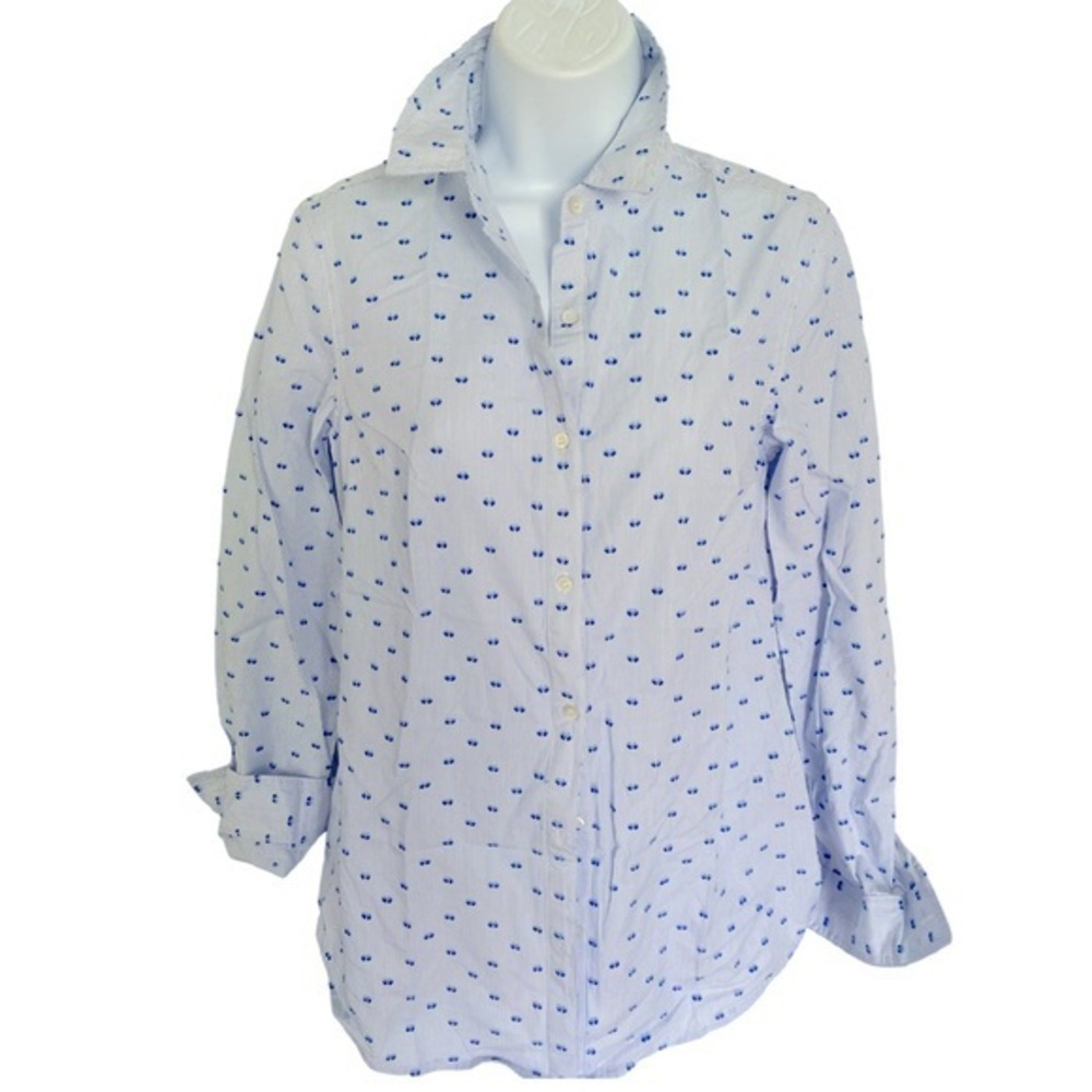 J McLaughlin Striped embroidered Shirt - XS blue white , cotton NWOT
